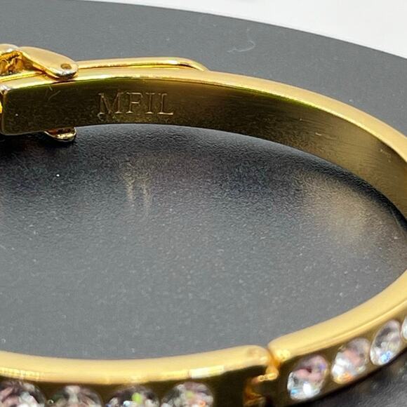 MY FLAT in LONDON Crown Gold Tone Buckle Belt Rhinestone Hinged  Bangle Bracelet - Picture 4 of 8